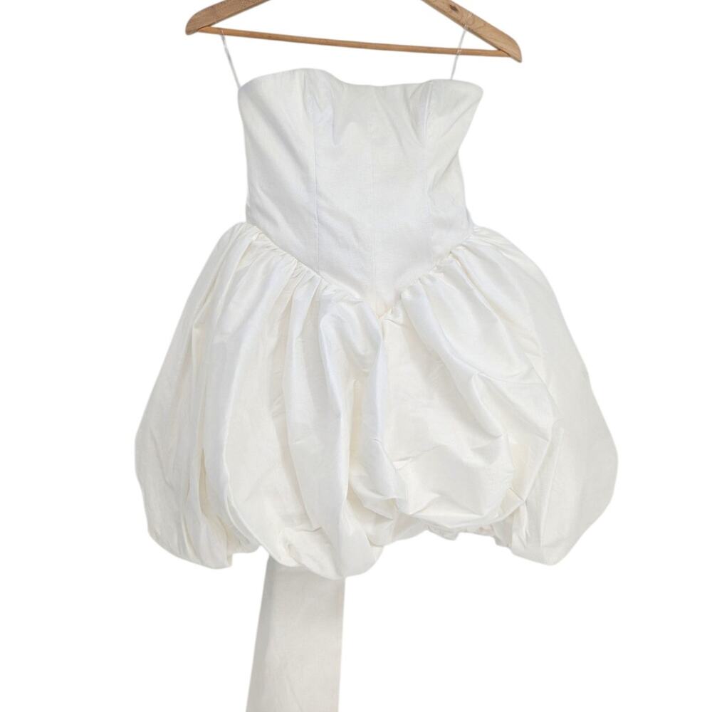 Babyboo Lotus Mini Dress M Ivory Strapless Bow Bubble Hem NWT Flawed - Picture 2 of 6